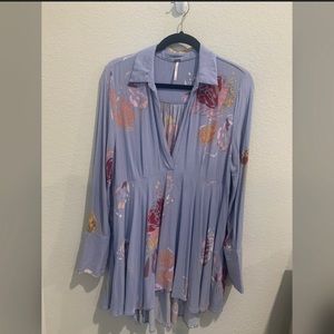 Free People Blue Floral Blouse Sz- Lrg